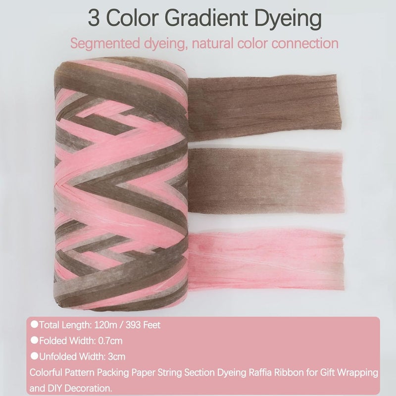 ALLWSLucky 393 Feet Colored Raffia Paper Ribbon, Colorful Pattern Packing Paper String Section Dyeing Raffia Ribbon for Gift Wrapping and DIY Decoration (Pink-1) - Image 2